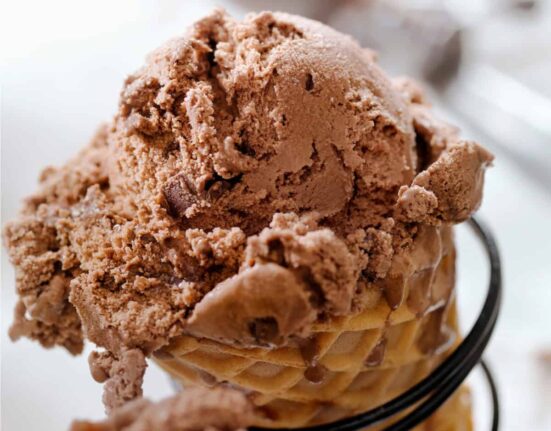 Close up image of a Brownie Ice Cream Waffle Cone