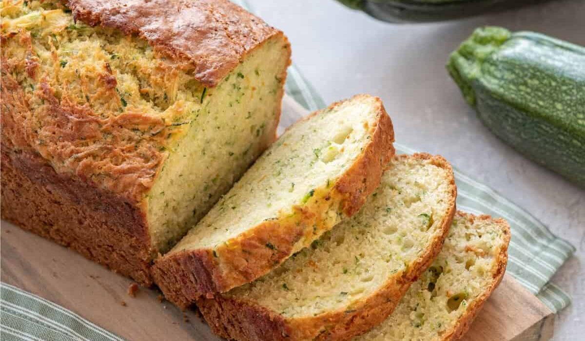 Overhead image of sliced Lemon Zucchini Bread