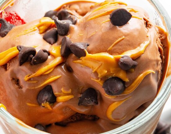 Nice cream in a glass dish.