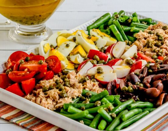 Square image for Nicoise Tuna Salad shown on platter.