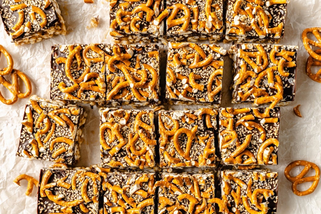 Sweet & Salty Chocolate Tahini Rice Krispie Treats