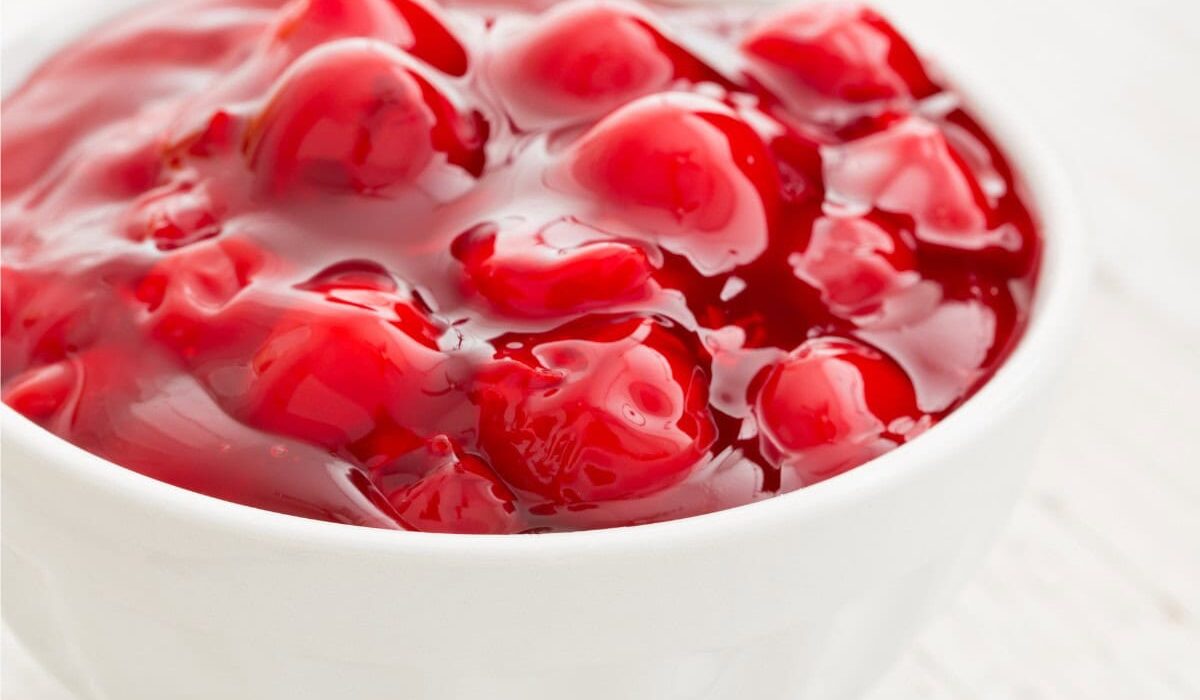 Cherry Pie Filling in a white bowl