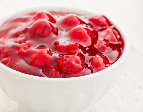Cherry Pie Filling in a white bowl