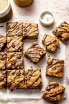 zucchini banana bars sliced on parchment paper