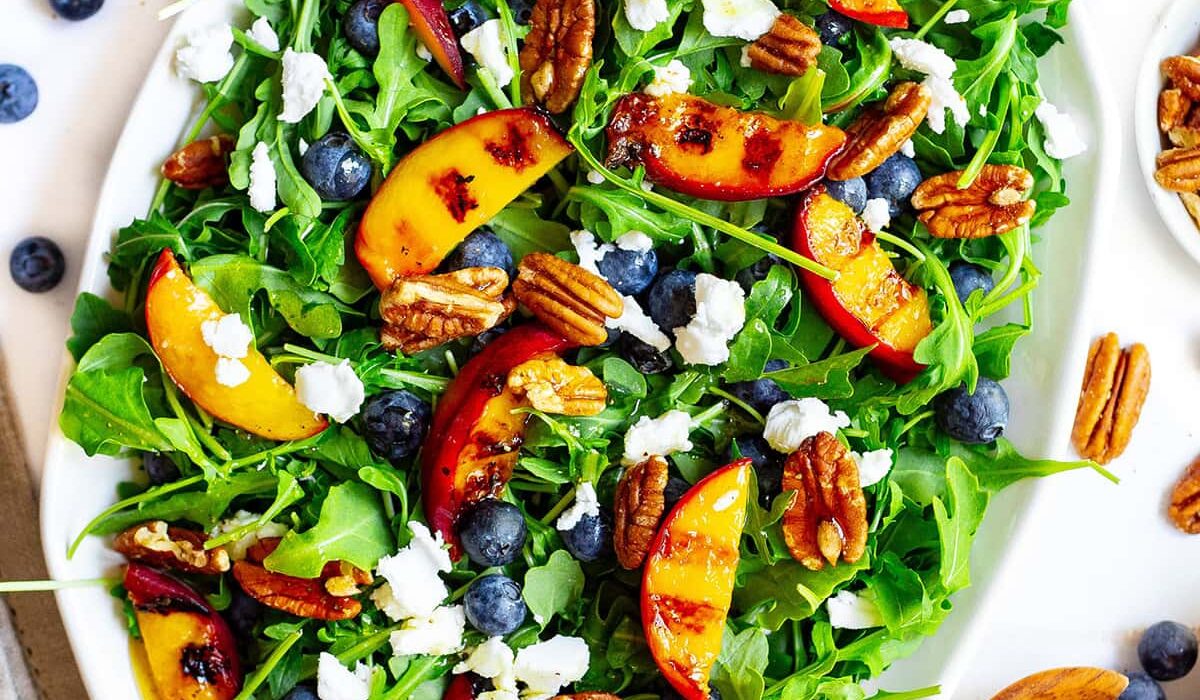 Peach salad on a platter.