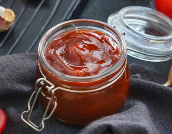 Homemade steak sauce in a glass jar