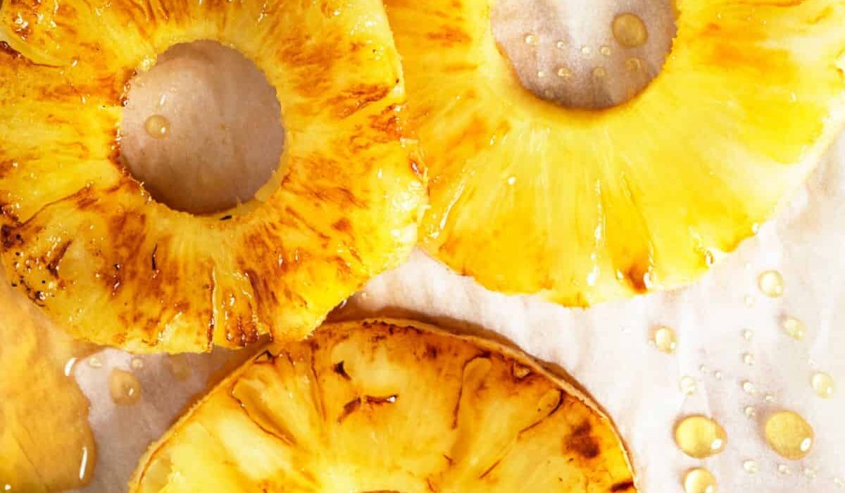 Close up image of slices of grilled pineapple