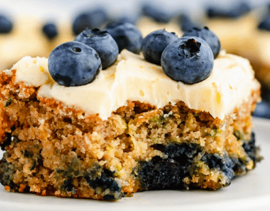 Lemon Blueberry Zucchini Cake with Lemon Frosting (gluten-free)