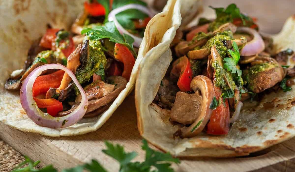 Close up image of two Mushroom Tacos
