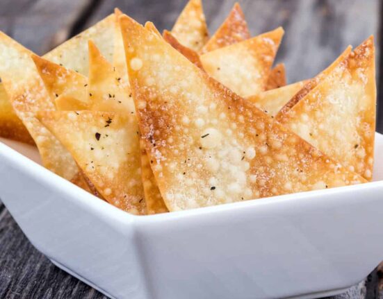 Wonton Chips in a white bowl