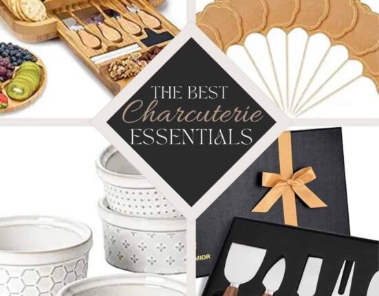 Four Part Grid Graphic of the best Charcutier Board Accessories