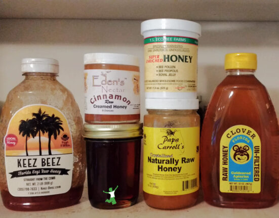 clean and contaminated types of raw honey in pantry