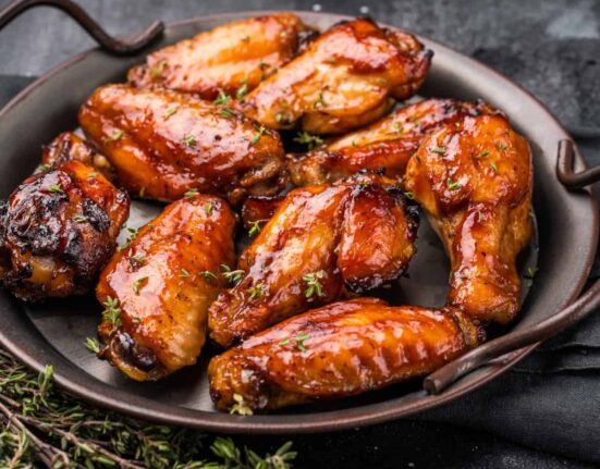 Hot Honey Wings on a metal serving platter