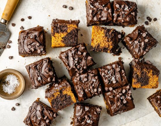Marbled Pumpkin Cake with Fluffy Chocolate Buttercream (gluten-free!)