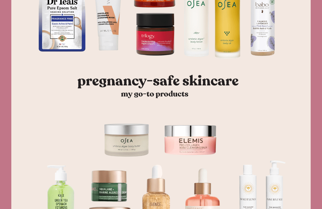 collage of pregnancy-safe skincare products