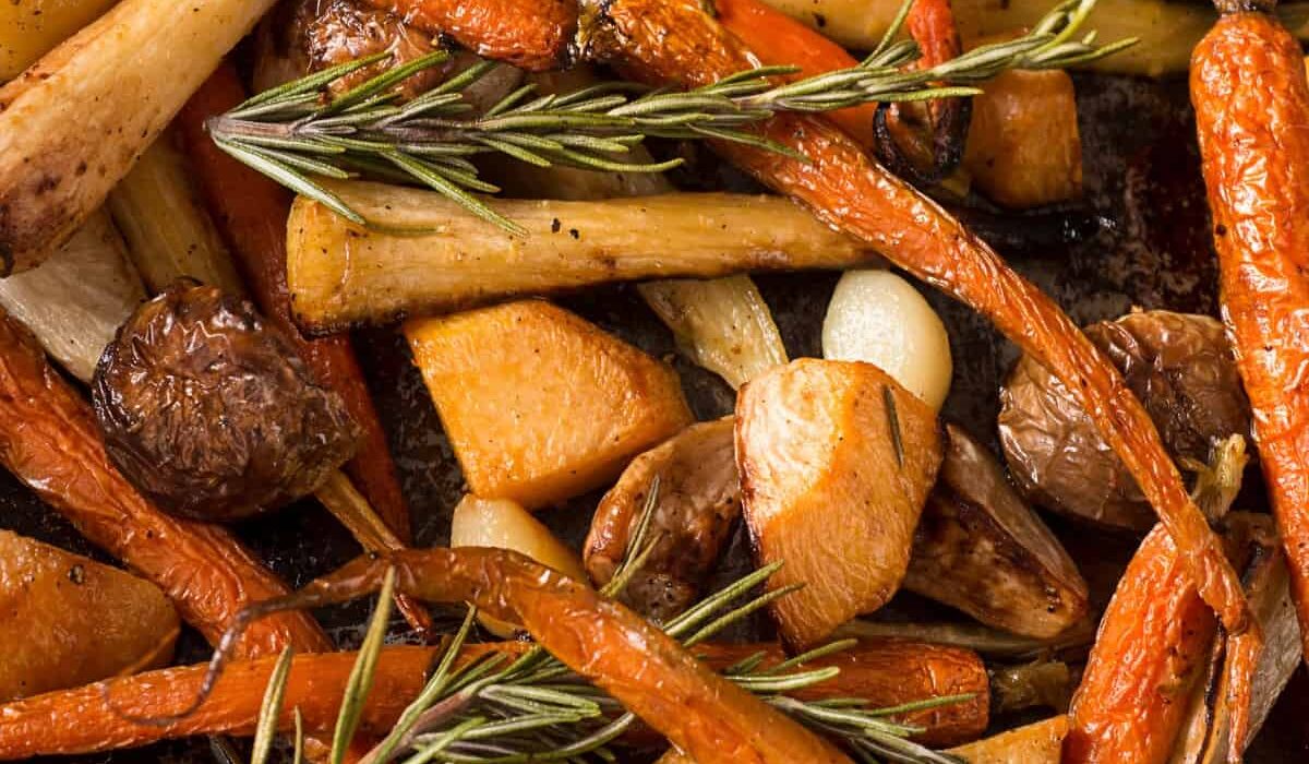 Close up image of Roasted Root Vegetables on a pan