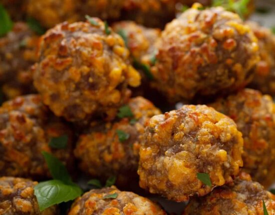Close up image of sausage balls in a pile