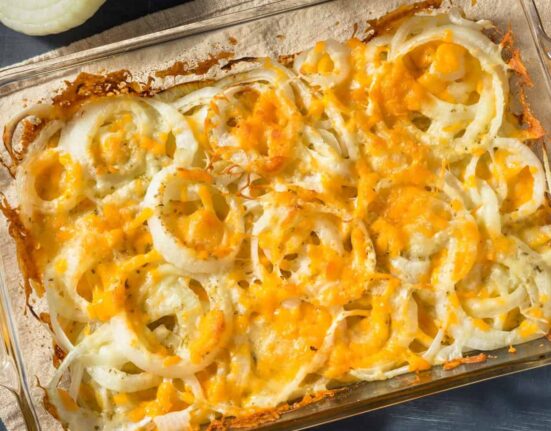 Overhead image of Tennessee Onions in a baking dish