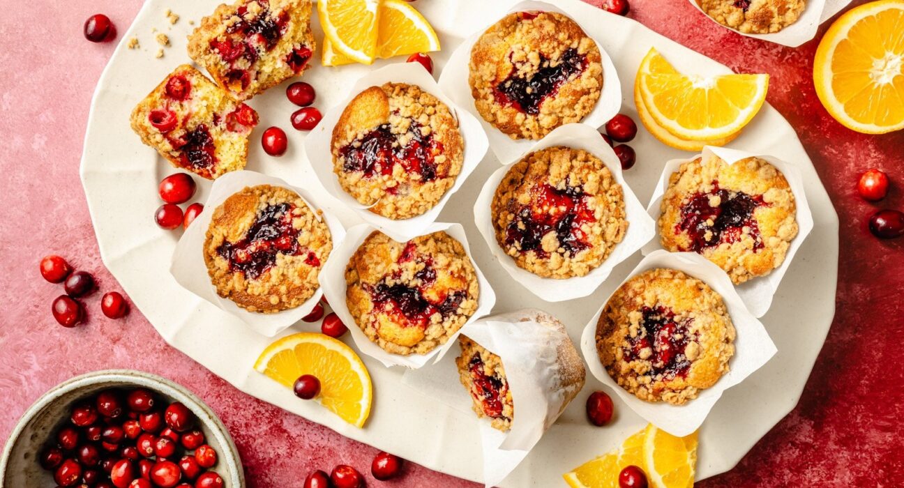 Bakery-Style Cranberry Orange Muffins (with streusel topping)