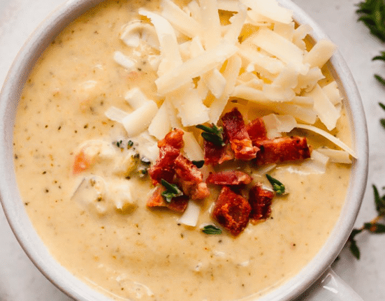 Healthy Cheddar Cauliflower Broccoli Soup (lightened-up & SO creamy)