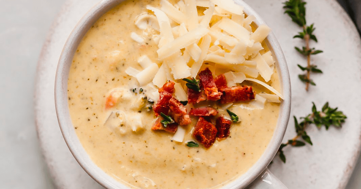Healthy Cheddar Cauliflower Broccoli Soup (lightened-up & SO creamy)