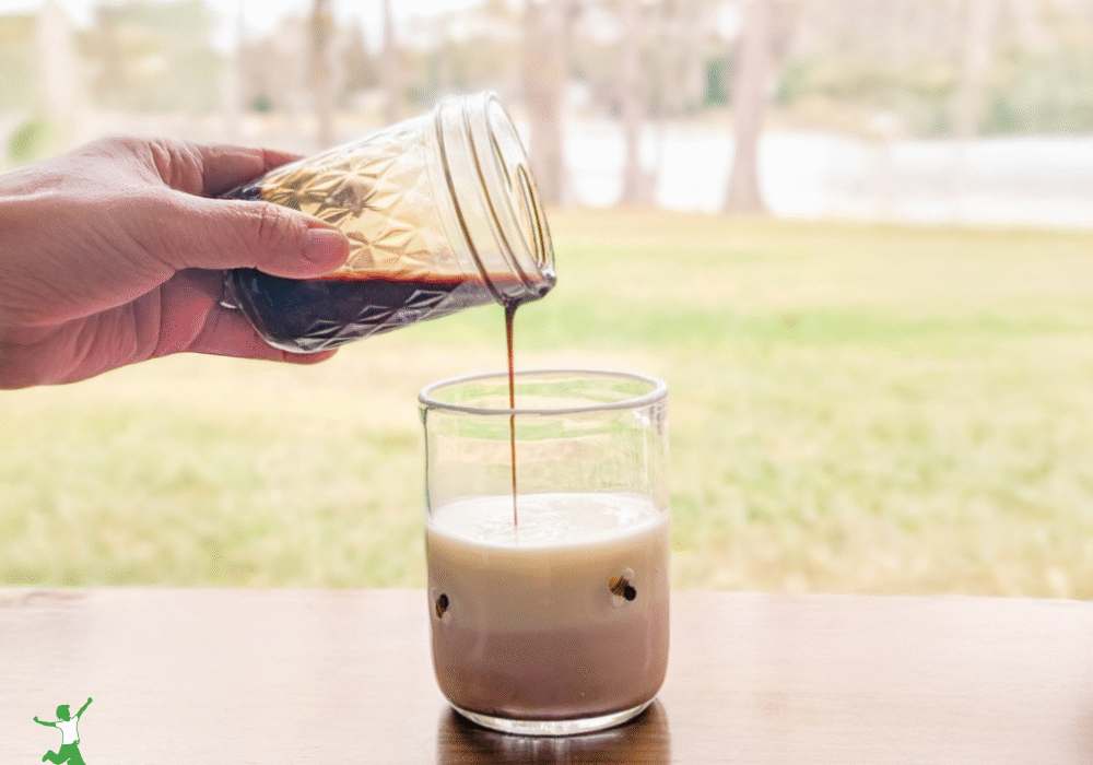 healthy chocolate syrup in a glass of milk