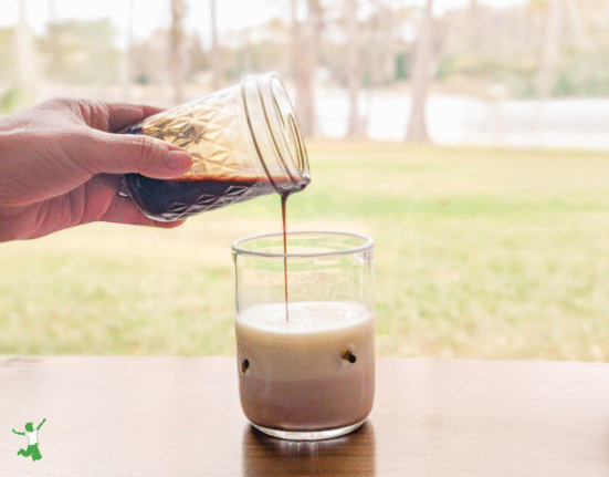 healthy chocolate syrup in a glass of milk