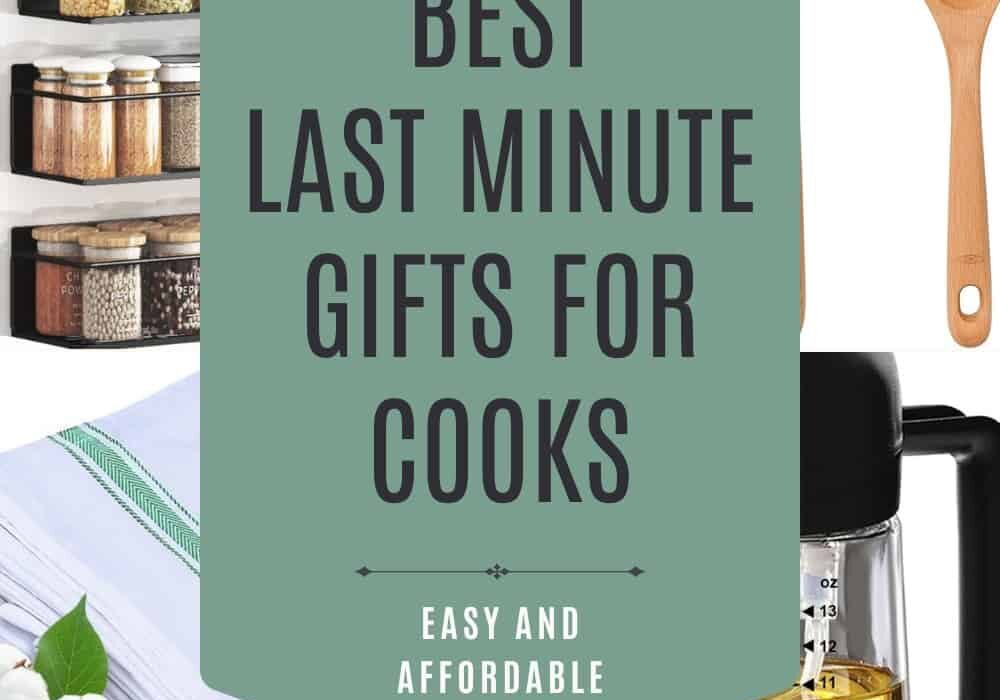 A Four Part Grid of pictures of good Last Minute Gifts For Cooks with text overlay
