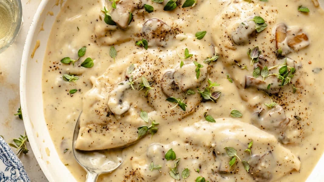 Skillet Chicken with Parmesan Mushroom Gravy (30-minute meal!)