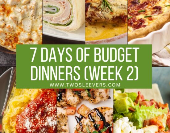 Budget Friendly Dinners Week 2 infographic grid with text overlay