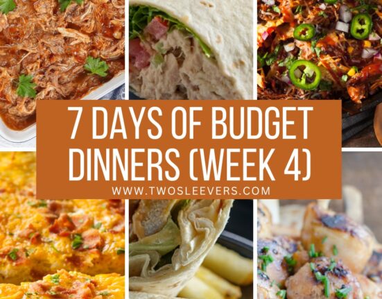 Budget Friendly Dinners Week 4 6 part graphic with text overlay