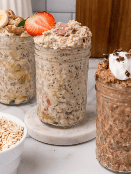 three jars of overnight oats.
