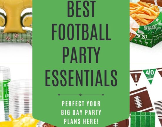 Football Party Essentials four part image with text overlay