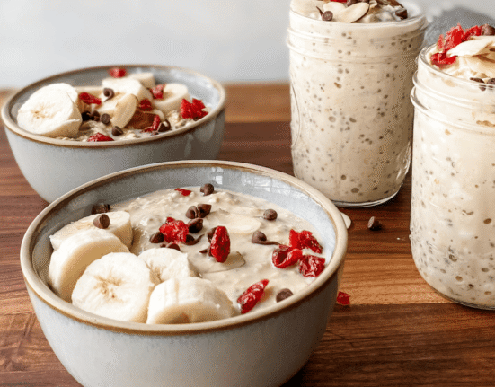 protein overnight oats in bowls and mason jars