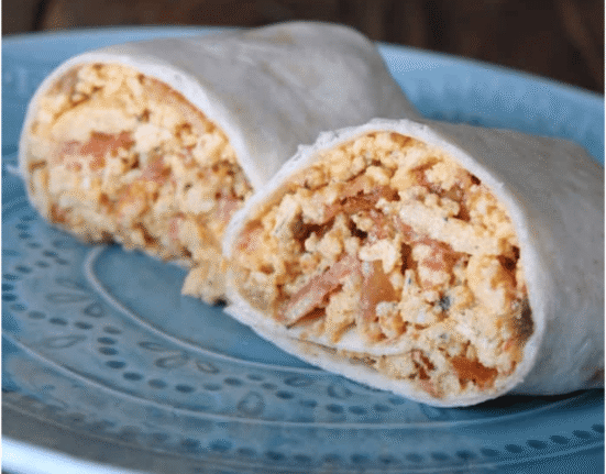 bacon breakfast burrito front view