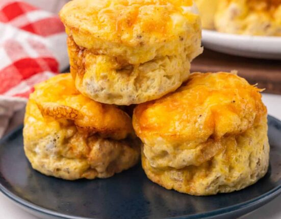 sausage egg muffins on a plate.