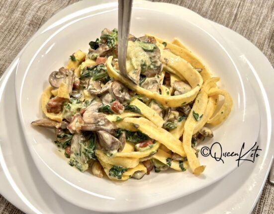 KETO FETTUCCINE WITH PANCETTA & MUSHROOMS