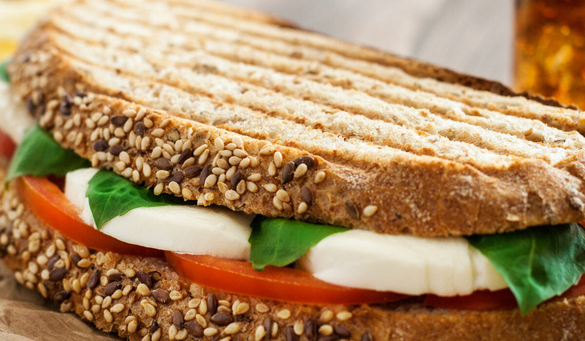 Close up image of a Caprese Sandwich