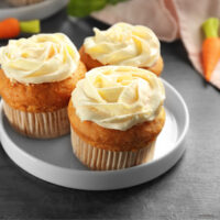 Close up image of three carrot muffins on a plate
