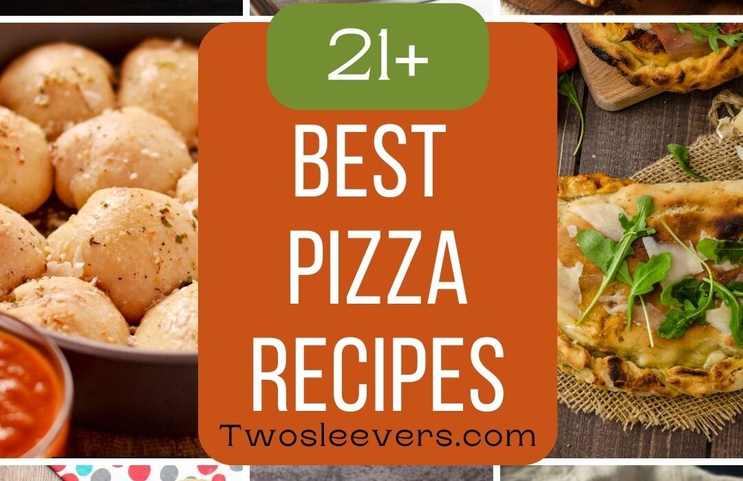 Best Pizza Recipes graphic with a grid of pizza images and a text overlay