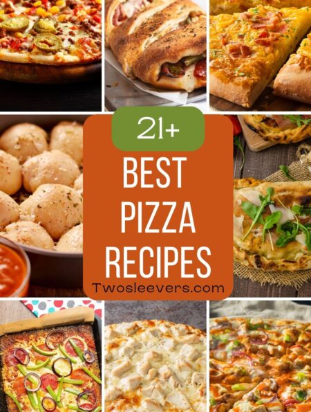 Best Pizza Recipes graphic with a grid of pizza images and a text overlay