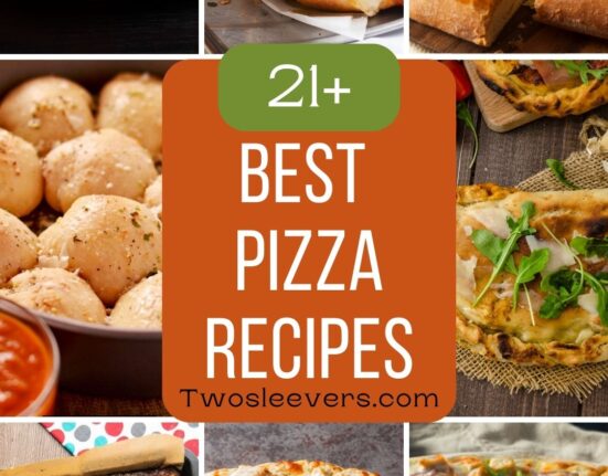 Best Pizza Recipes graphic with a grid of pizza images and a text overlay