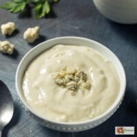 Close up image of blue cheese dressing in a bowl