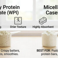 A diagram showing the difference between casein protein and whey protein.