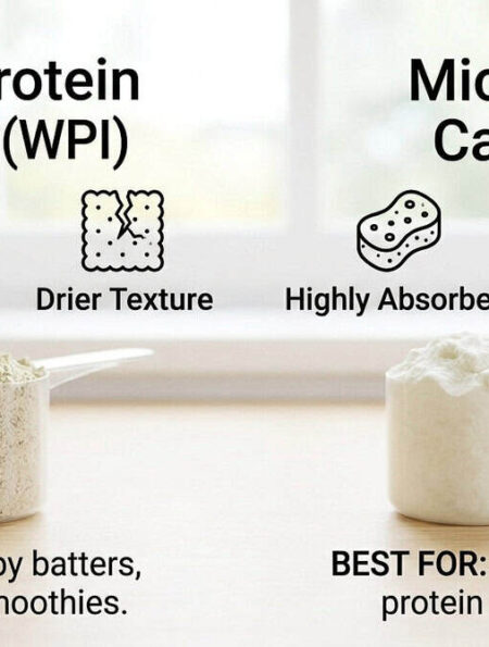 A diagram showing the difference between casein protein and whey protein.