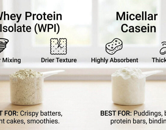 A diagram showing the difference between casein protein and whey protein.