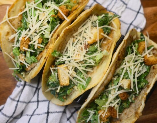 Three chicken caesar smash tacos