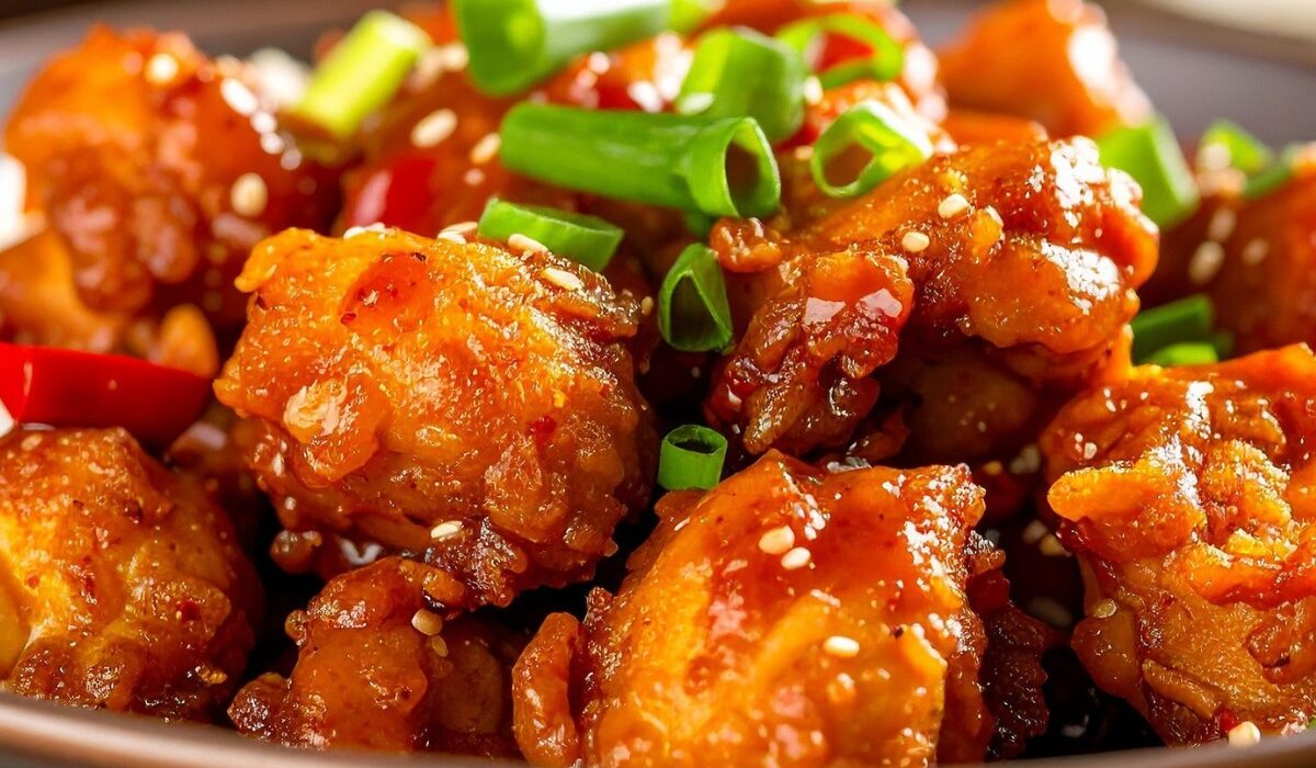 Close up image of One Pan Sweet Chili Chicken in a bowl